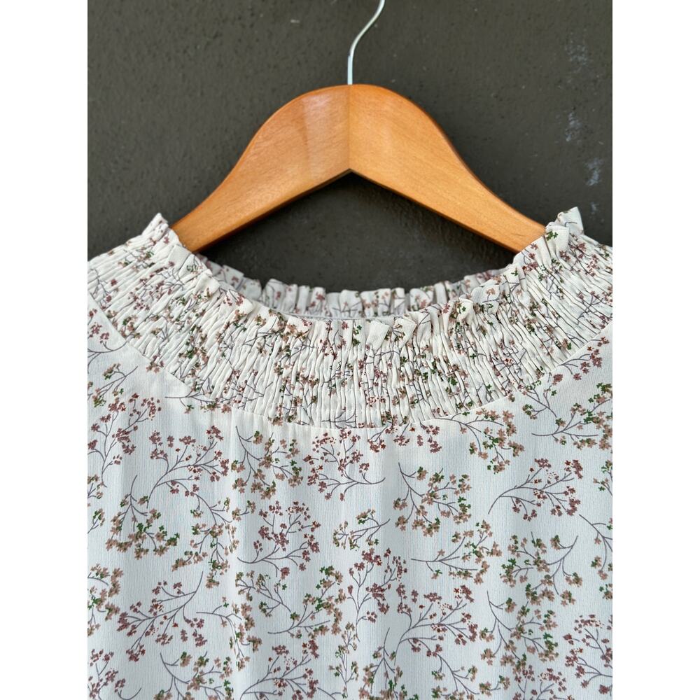 Hayden Los Angeles 1XL White Floral Smock Waist Mini Dress Lined Ruffle HighNeck - Picture 7 of 11